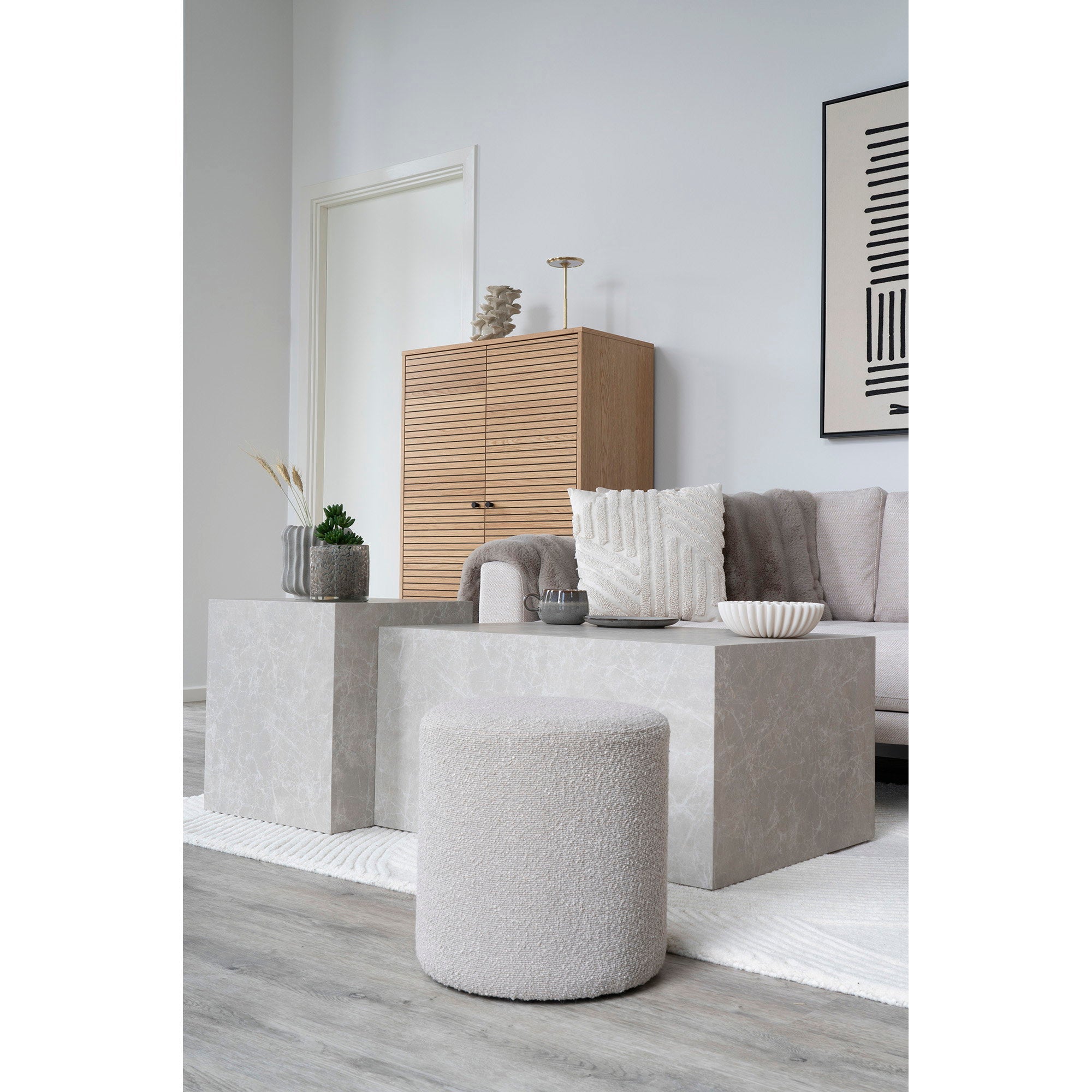 Ejby Pouf - Pouf, bouclé, beige ø34x36 cm, HN1233