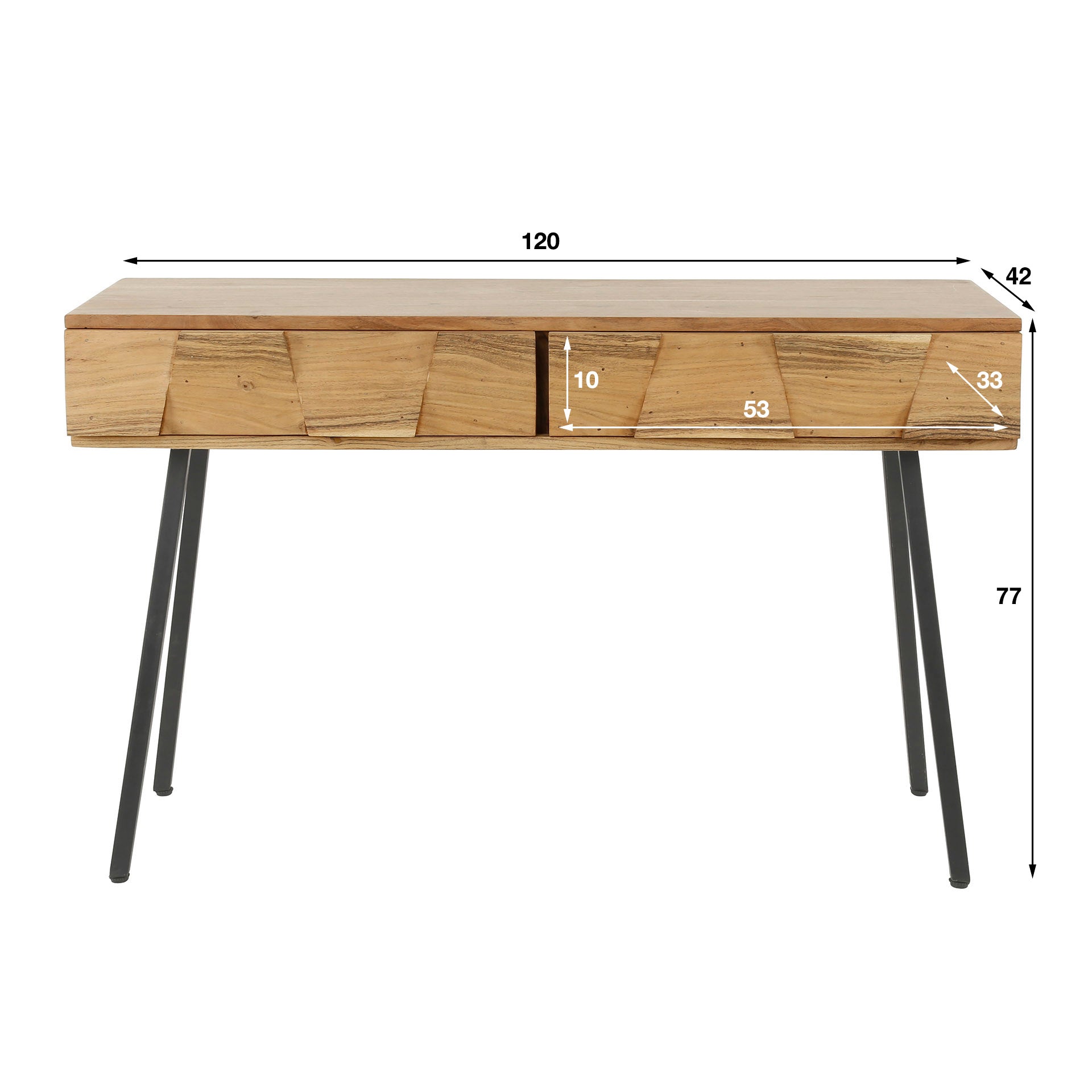 Torven naturel massief acaciahouten consoletafel met 2 laden
