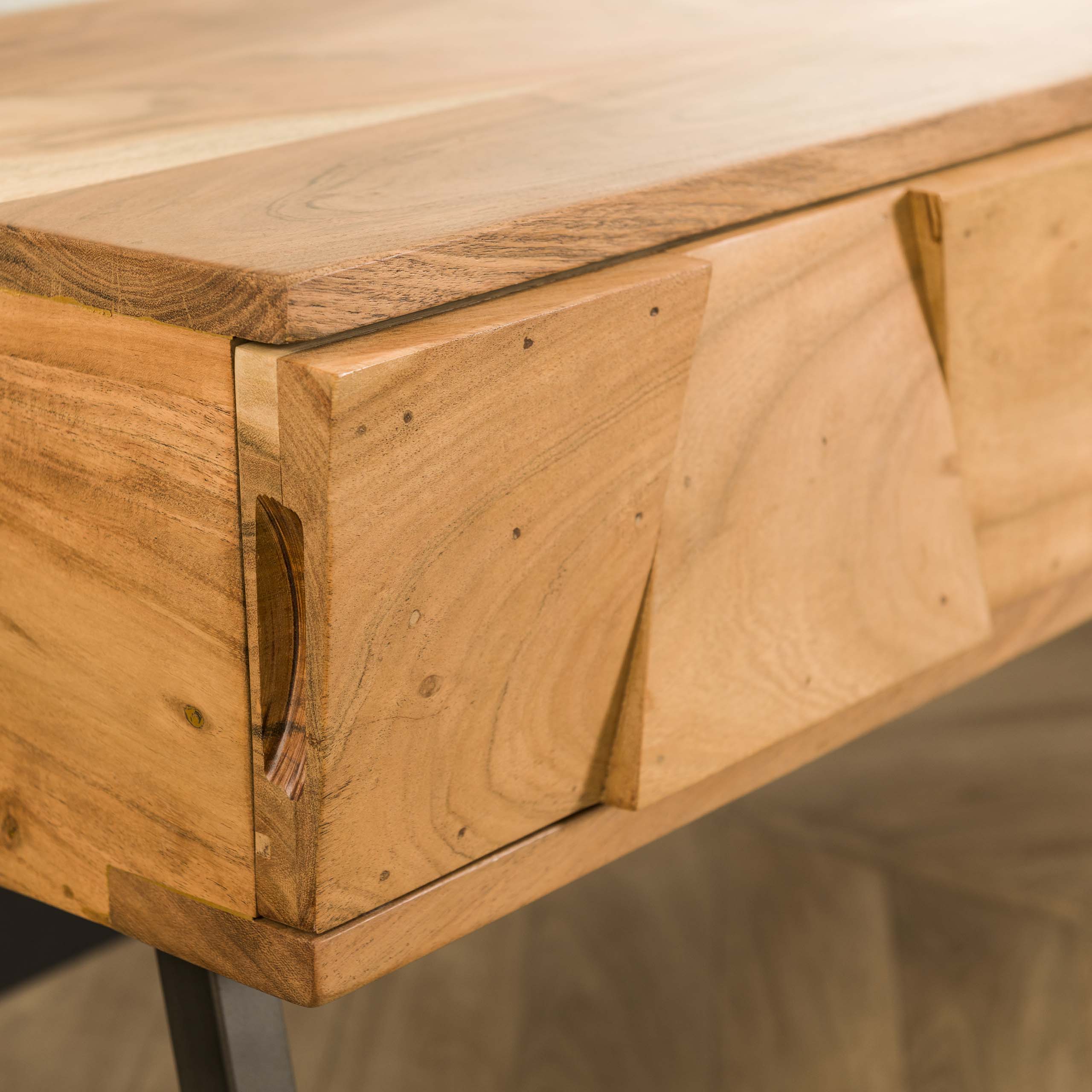 Torven naturel massief acaciahouten consoletafel met 2 laden