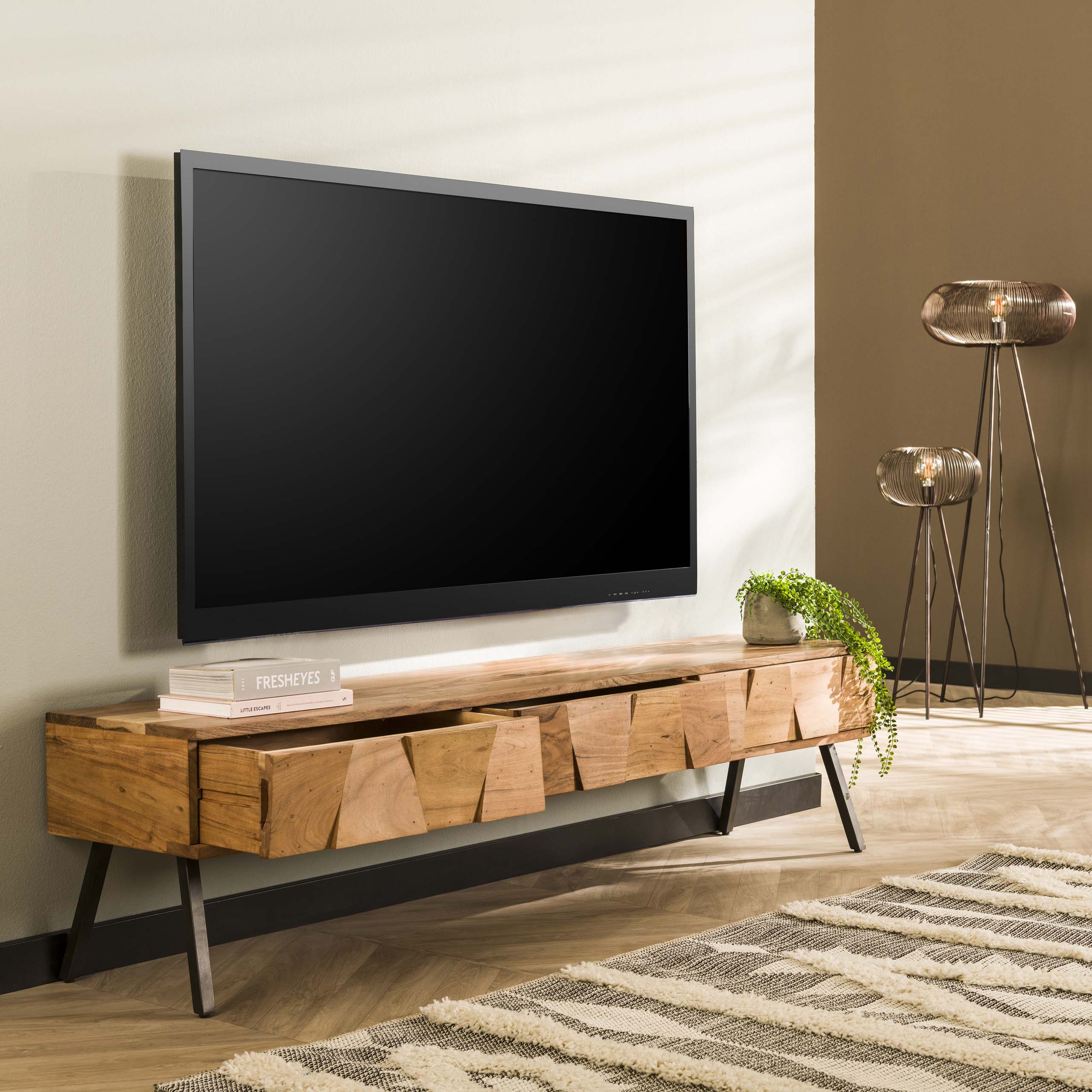 Celia licht houten tv-meubel met 3 lades