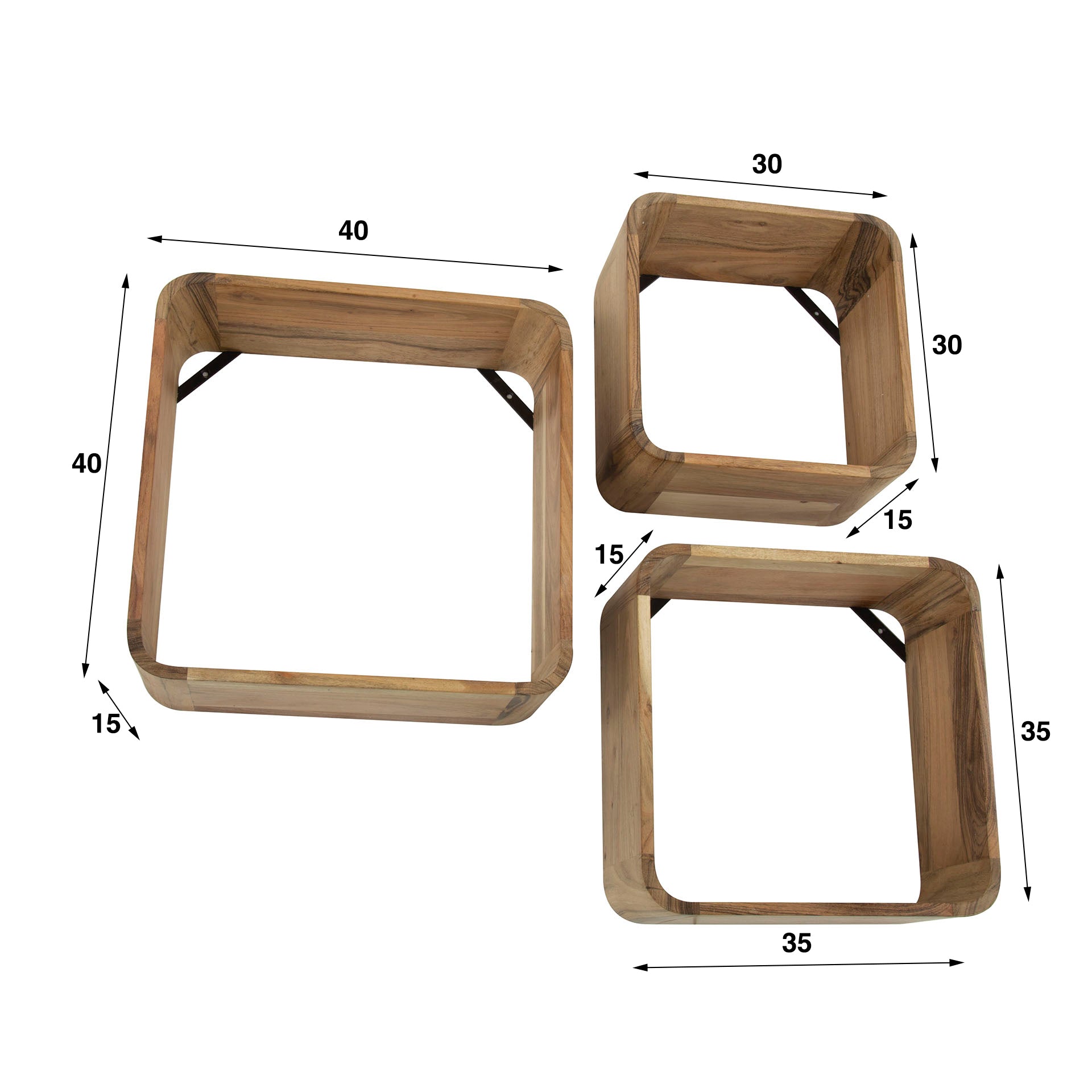 Boxaro natuurlijke massief acacia wandplank - set van 3
