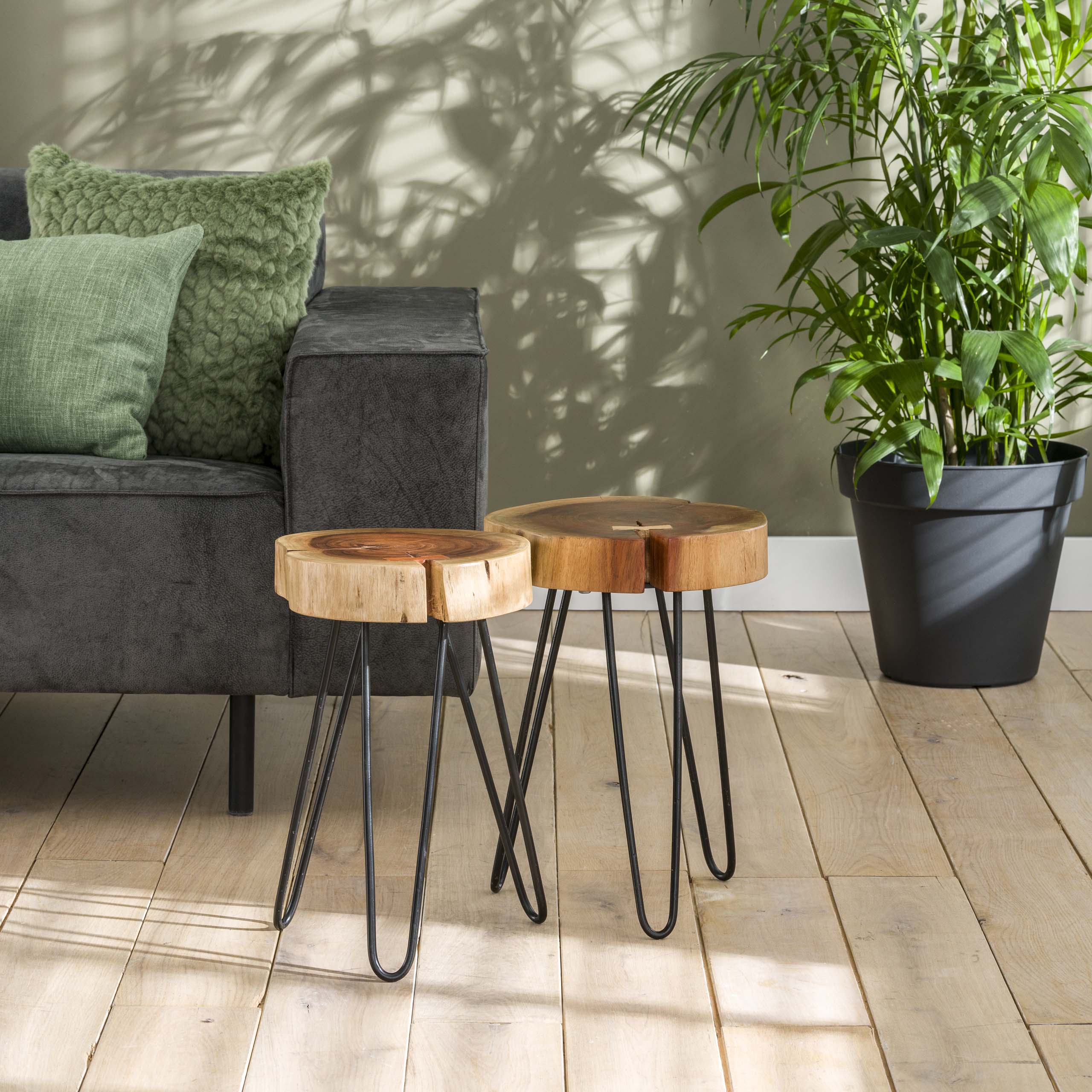 Torven natuurlijke salontafel van acaciahout (rond) - set van 2