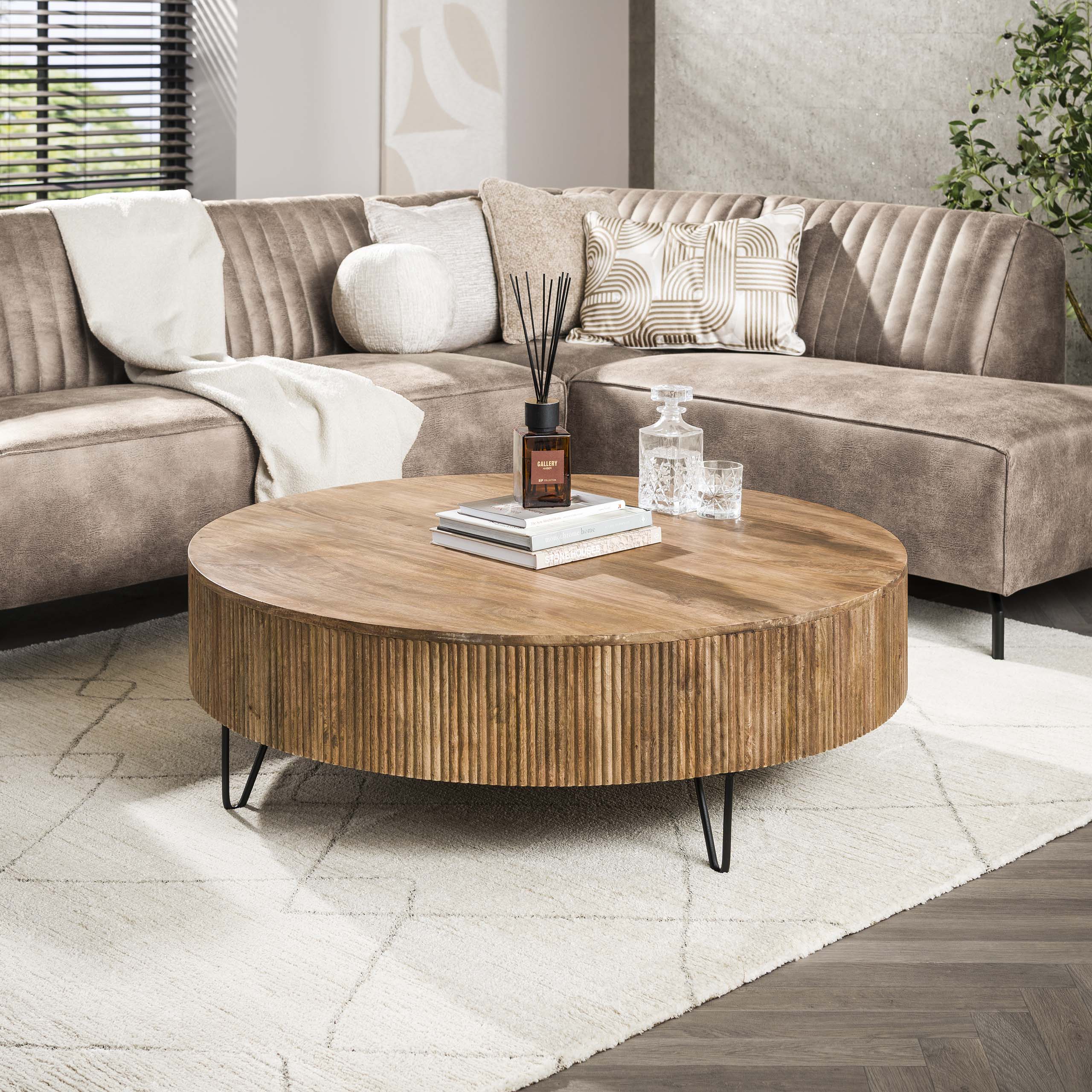 Wavera zand massief mango ronde salontafel
