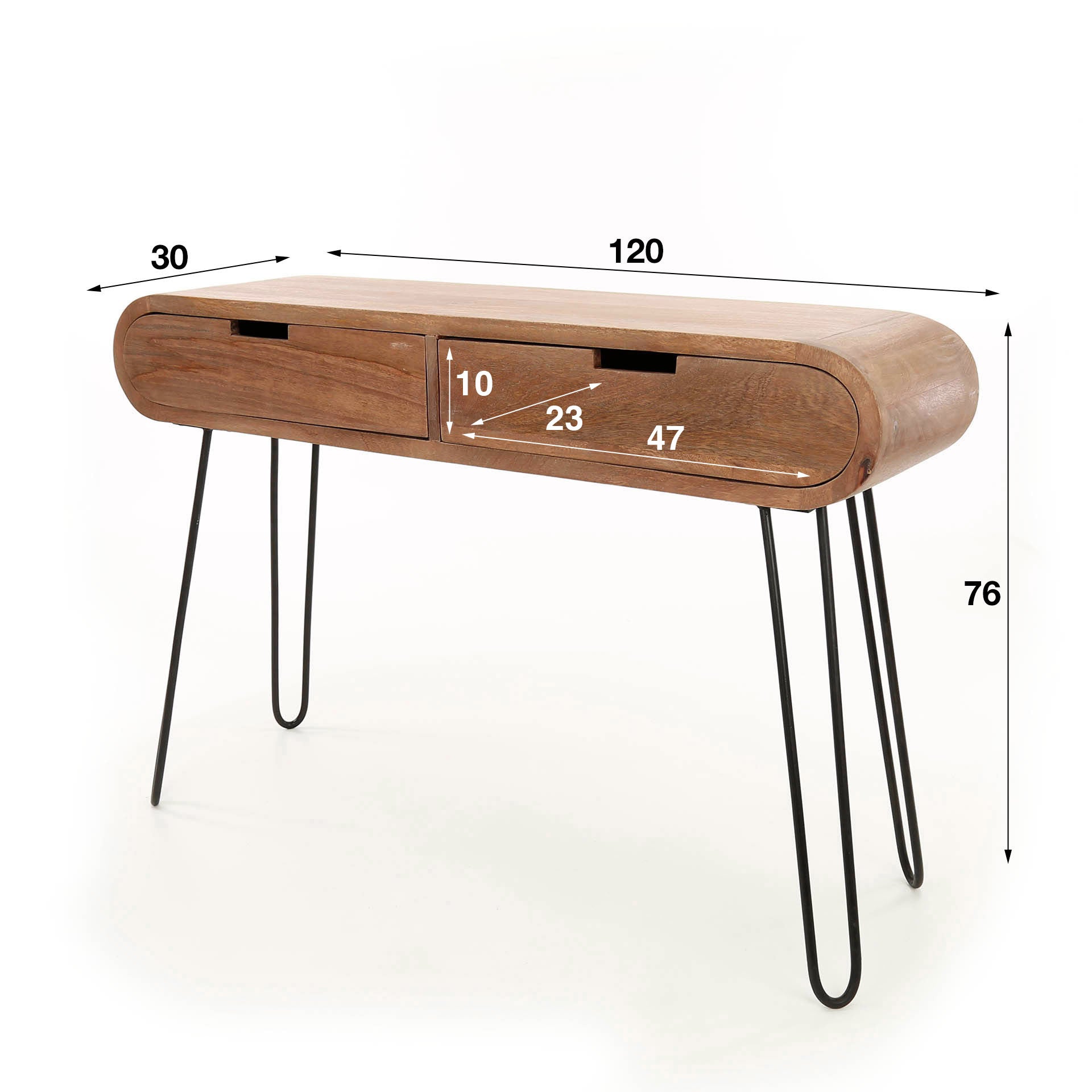 Savira zacht zand massief mangohout sidetable met 2 lades