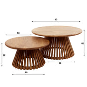 Trevano zandkleurige salontafel met kegelpoot van massief mangohout - set van 2