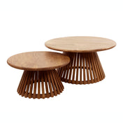 Trevano zandkleurige salontafel met kegelpoot van massief mangohout - set van 2