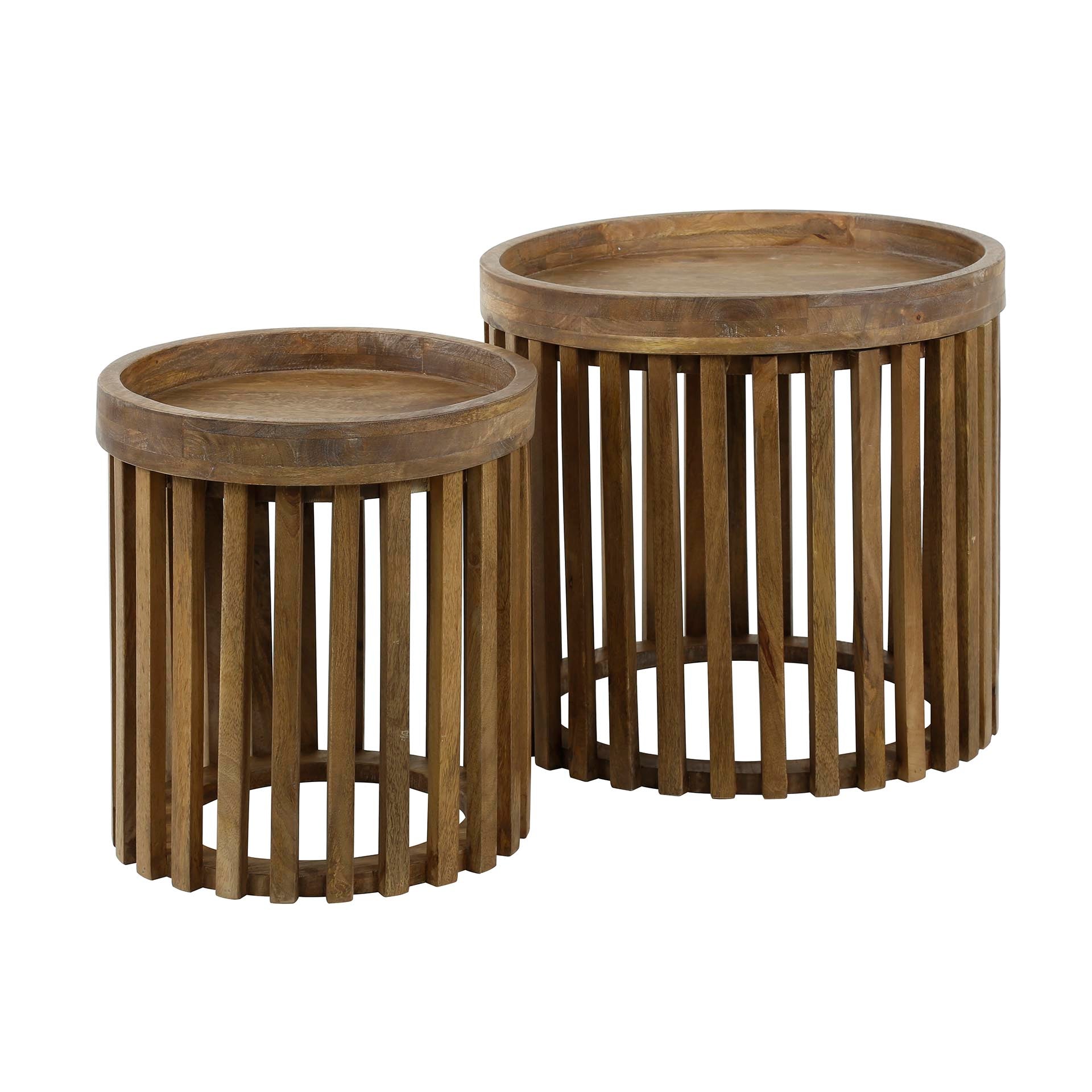 Soreva zand mangohout ronde bijzettafel - set van 2