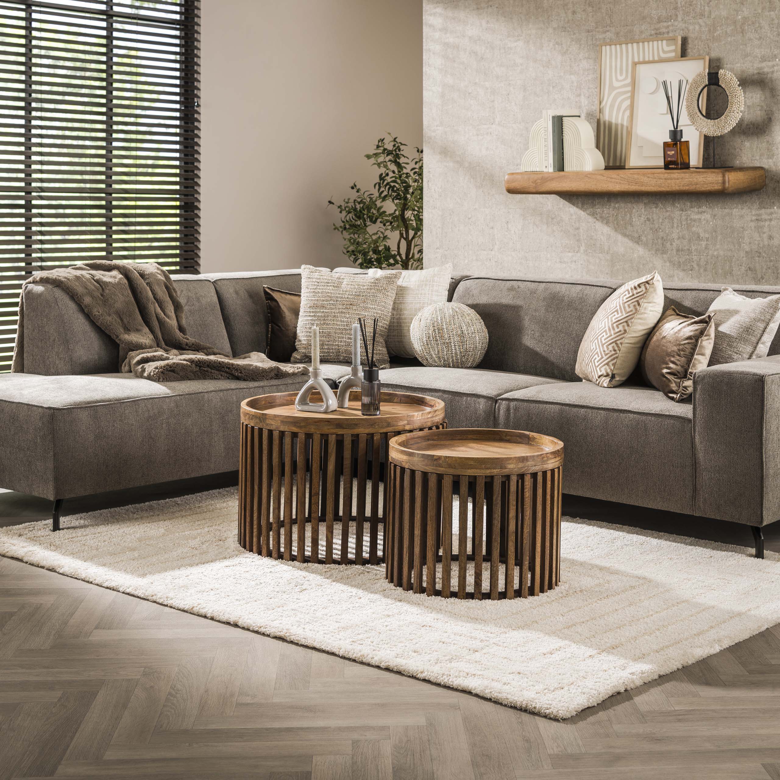 Trevano sand massief mangohouten salontafel - set van 2