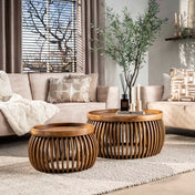 Trevano zandkleurig massief mango gebogen salontafel - set van 2