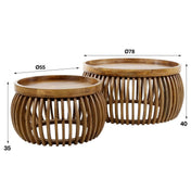 Trevano zandkleurig massief mango gebogen salontafel - set van 2