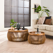 Trevano zandkleurig massief mango gebogen salontafel - set van 2