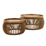Trevano zandkleurig massief mango gebogen salontafel - set van 2