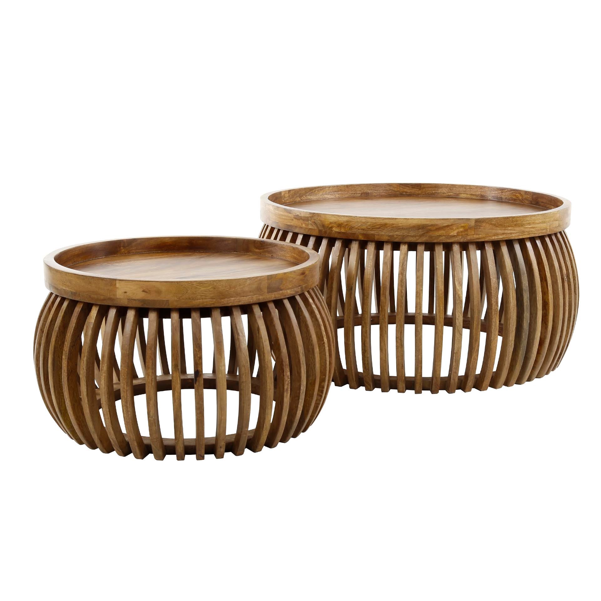 Trevano zandkleurig massief mango gebogen salontafel - set van 2