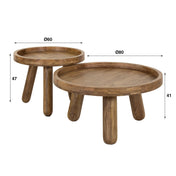 Tripara zandkleurige massief mangohouten statief salontafel - set van 2