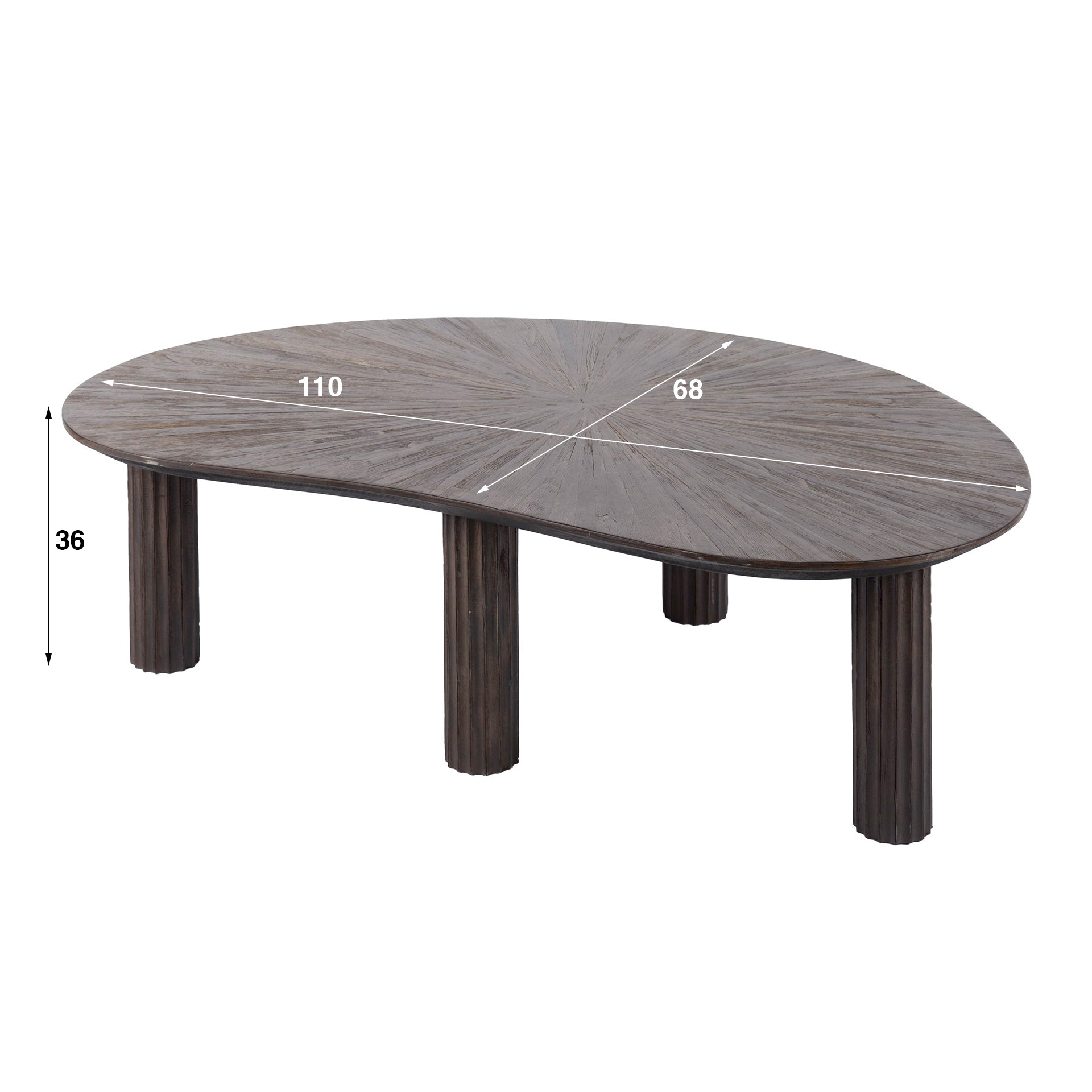 Mayora espresso massief teakhouten niervormige salontafel