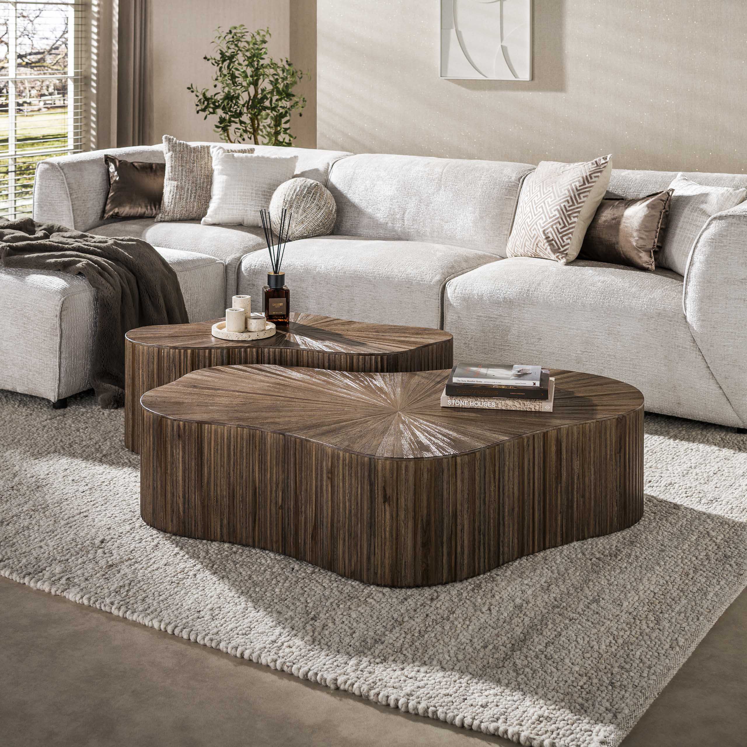 Salontafel Maya Teak XL klaver set van 2 / Massief teakhout espresso