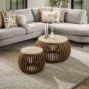 Nuvera zandkleurige massief mango gebogen salontafel - set van 2