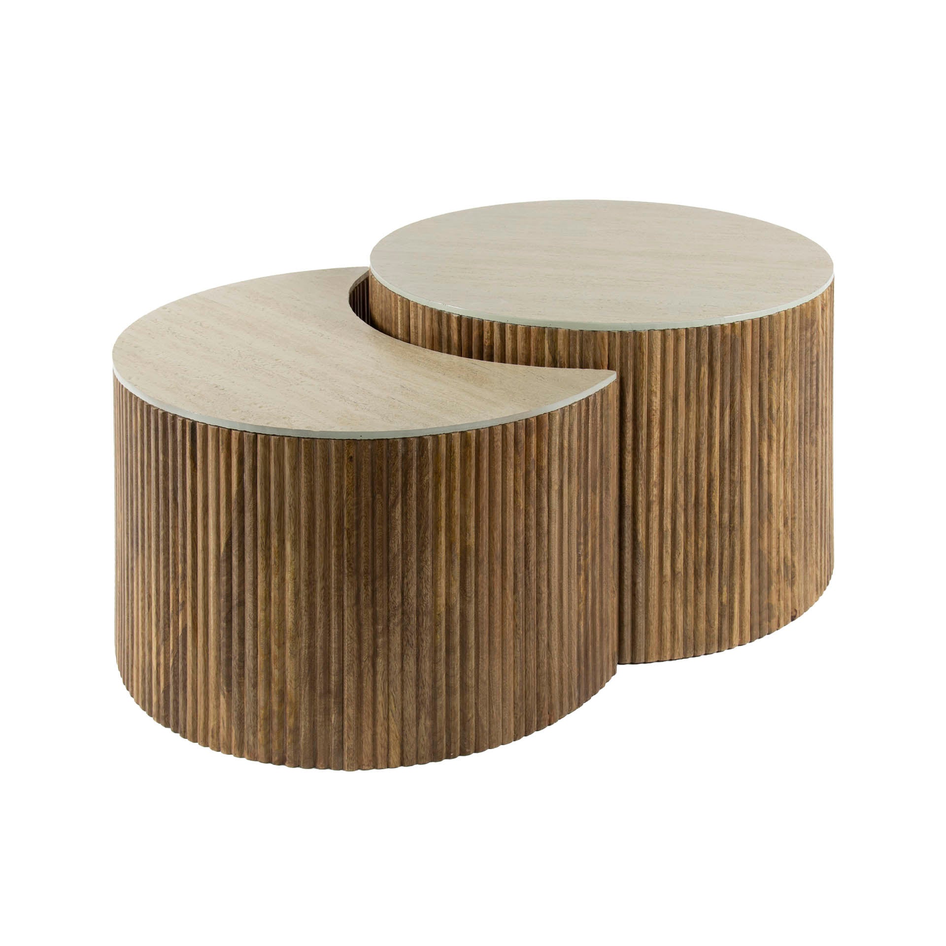 Nuvera zandkleurige massief mango halfronde salontafel - set van 2
