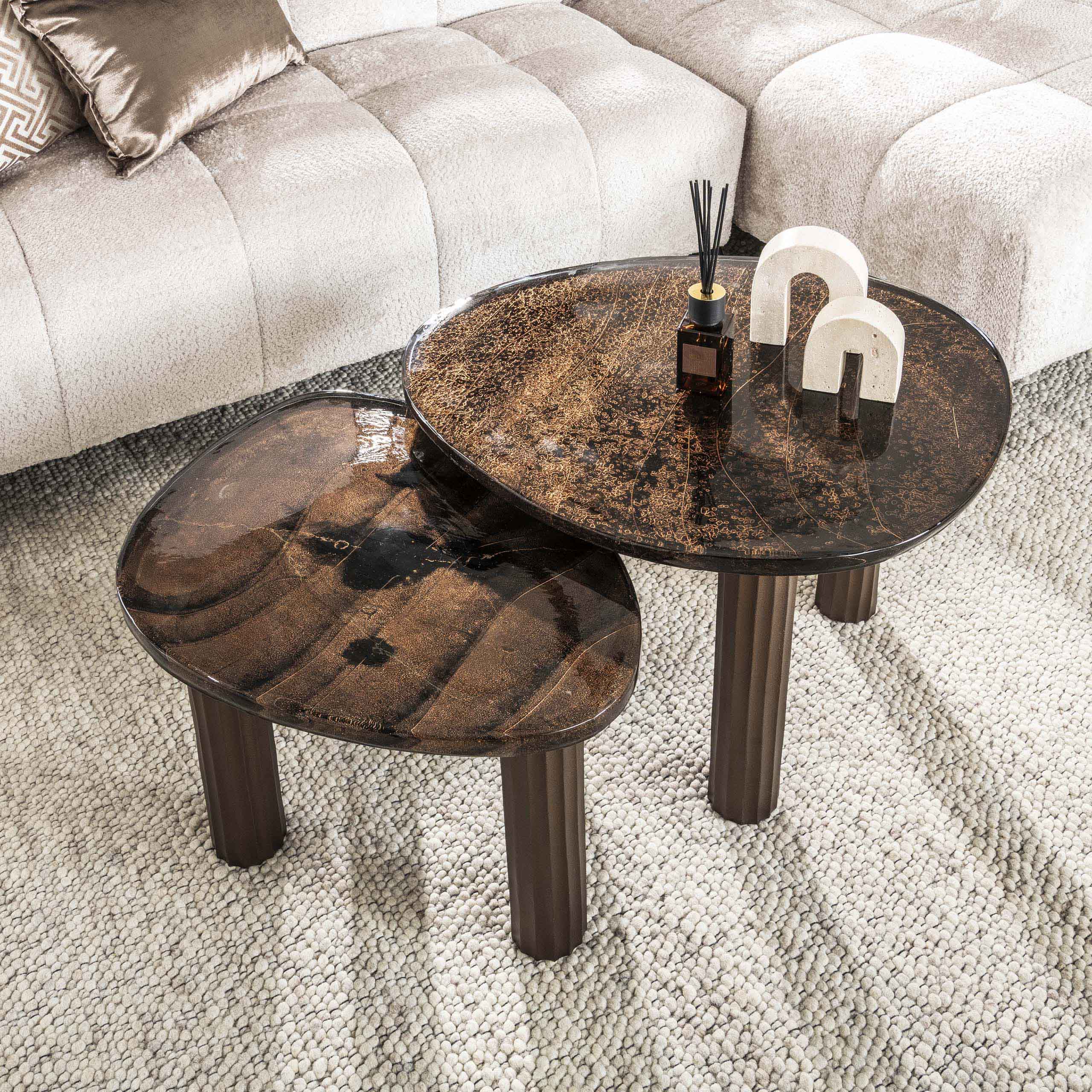 Elyra antiek koperen ronde salontafel