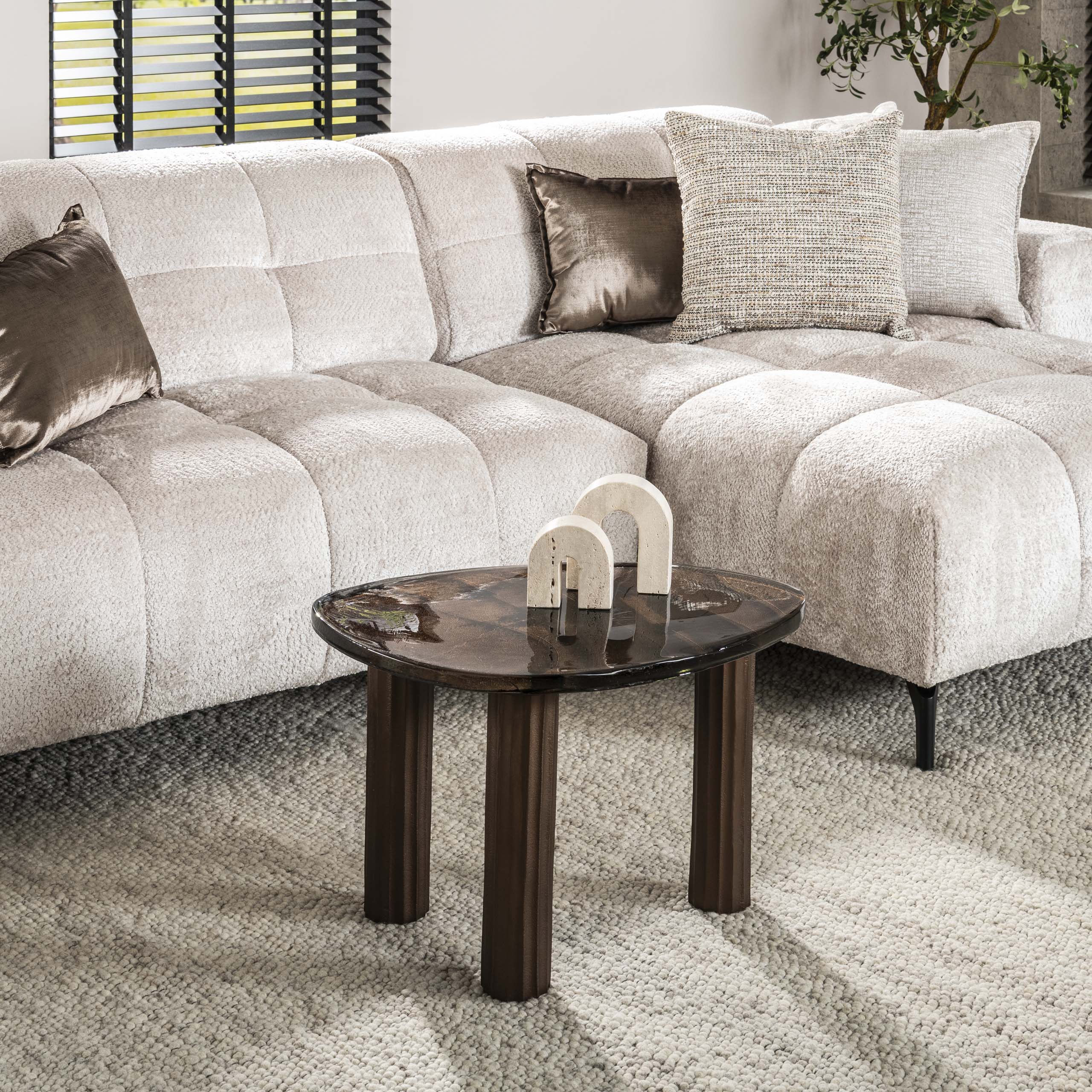 Elyra antiek koperen ronde salontafel