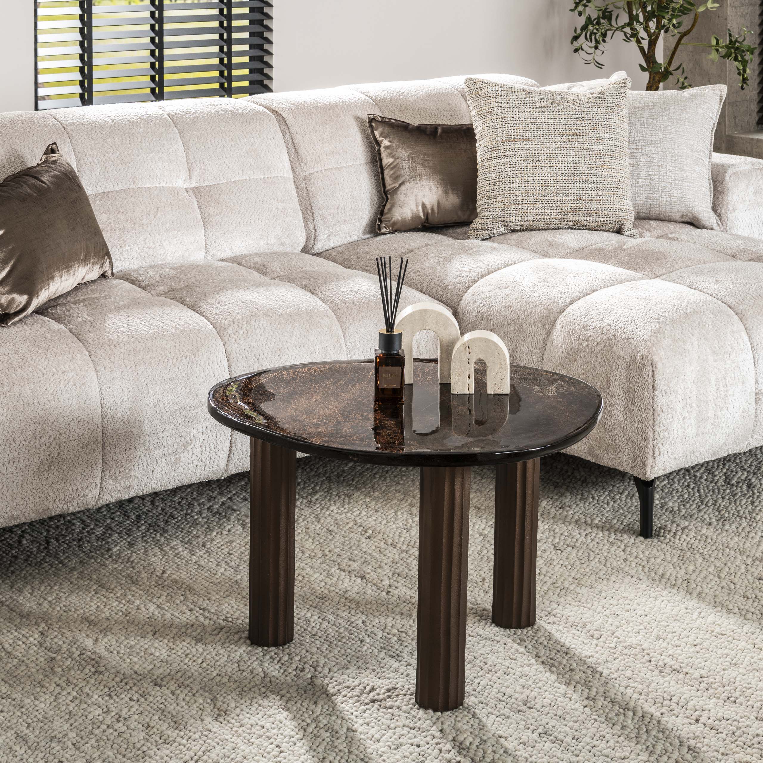 Elyra antiek koperen ronde salontafel