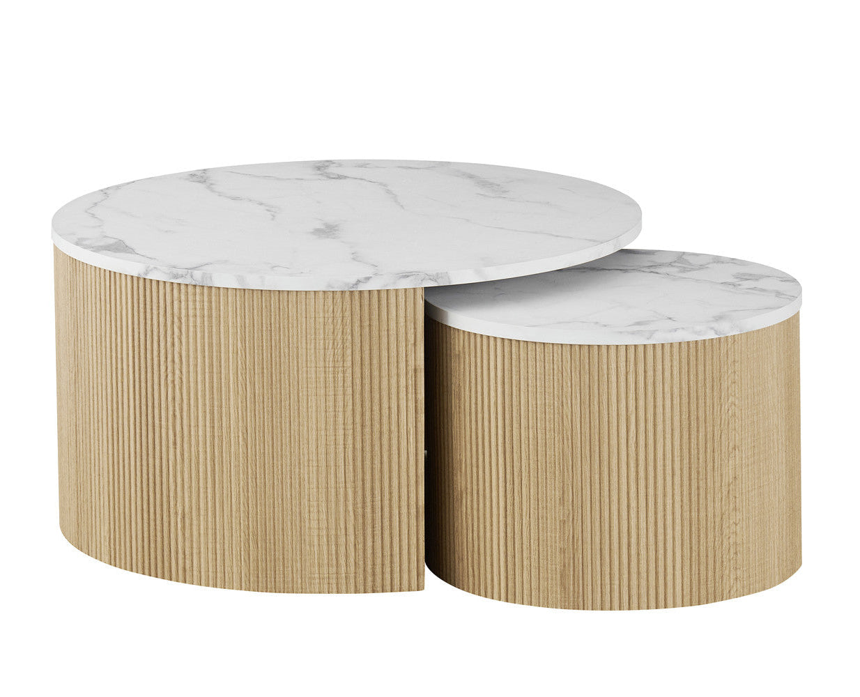 Elvik coffee table set - beige stone & light wood