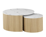 Elvik coffee table set - beige stone & light wood