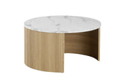Elvik coffee table set - beige stone & light wood