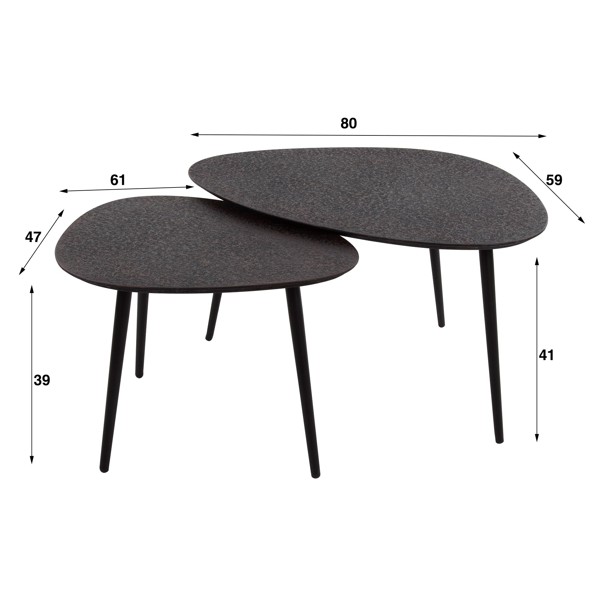 Metrona grijs metallic organische salontafel - set van 2