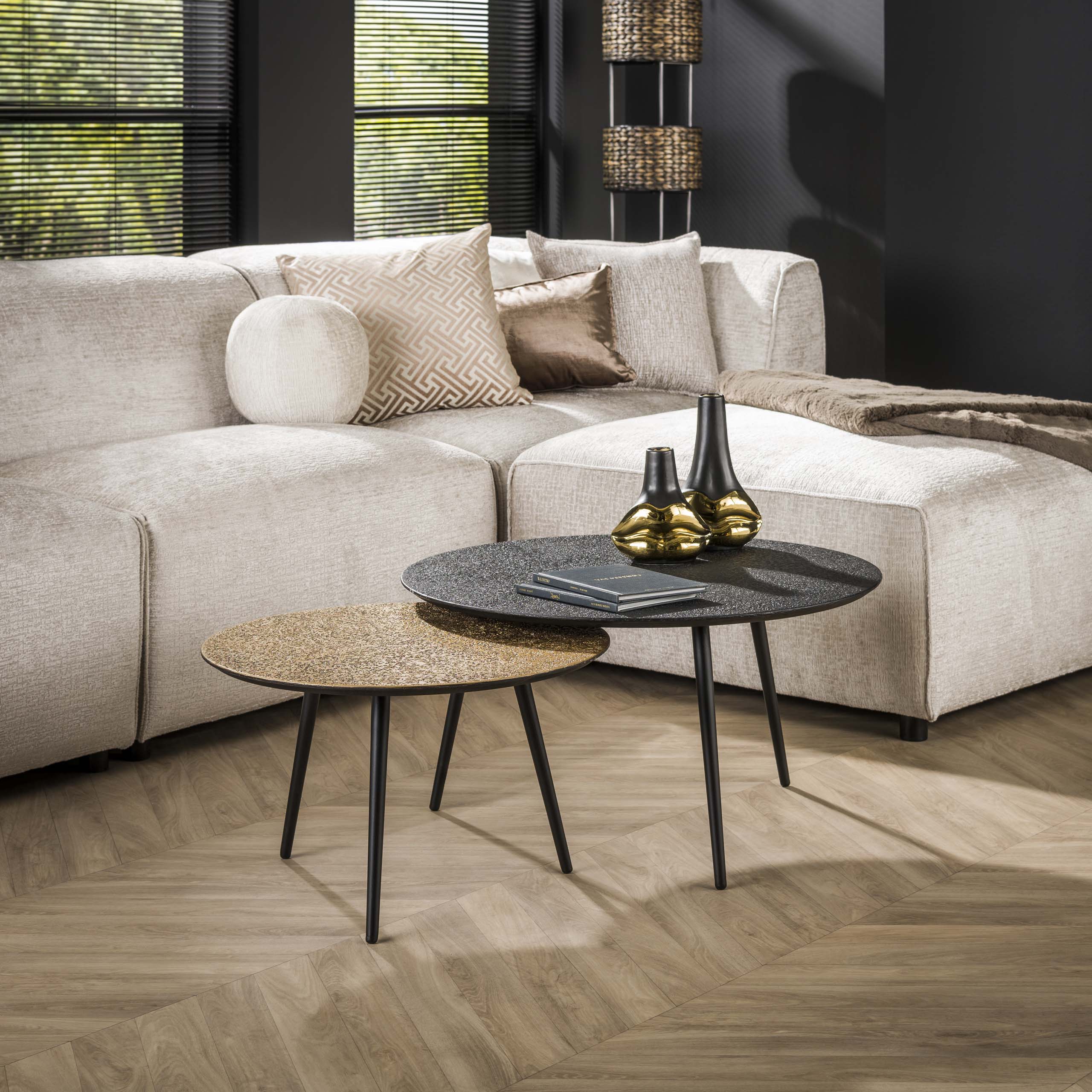 Metrona grijs metallic ronde salontafel - set van 2