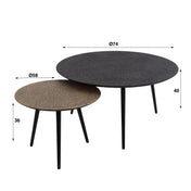 Metrona grijs metallic ronde salontafel - set van 2