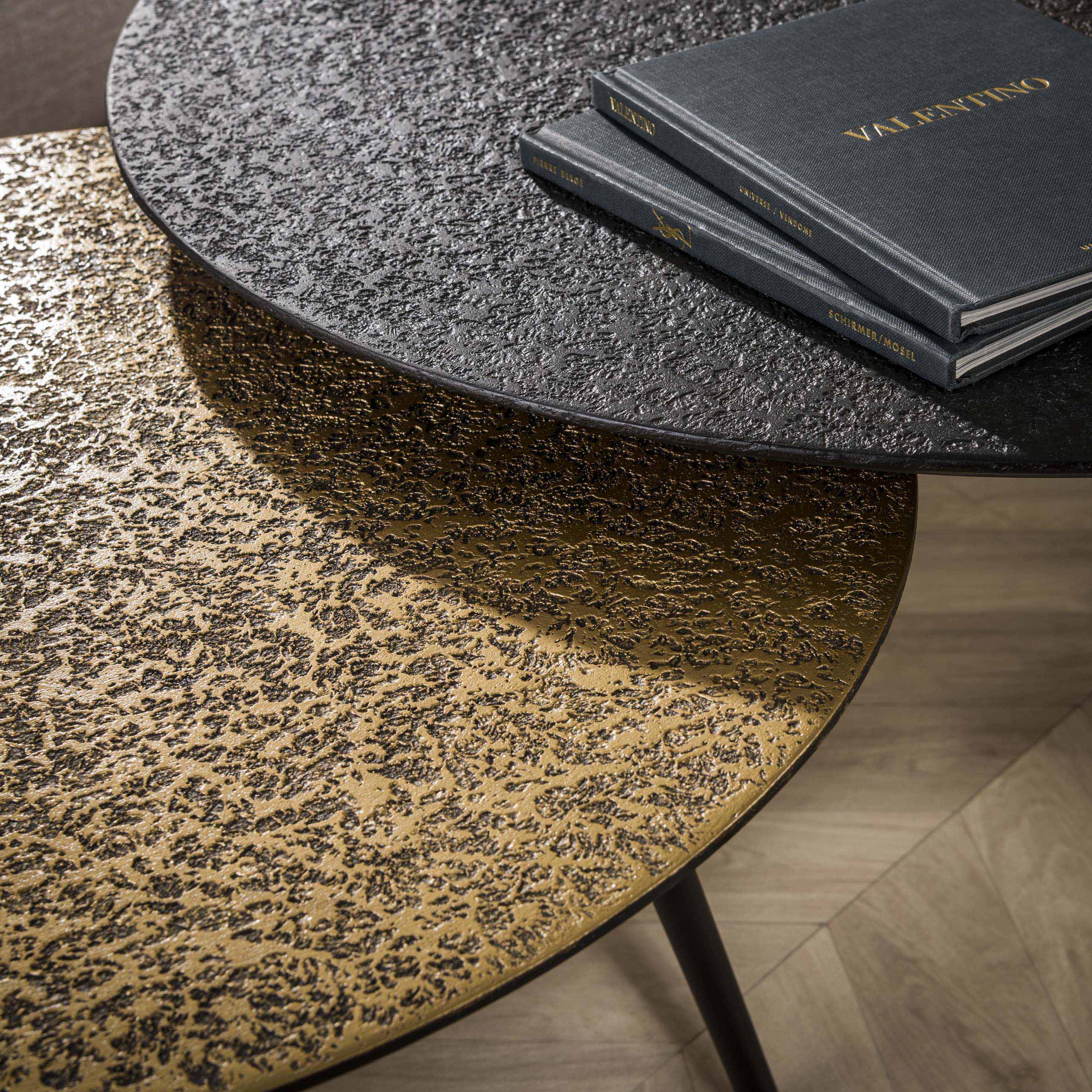 Metrona grijs metallic ronde salontafel - set van 2