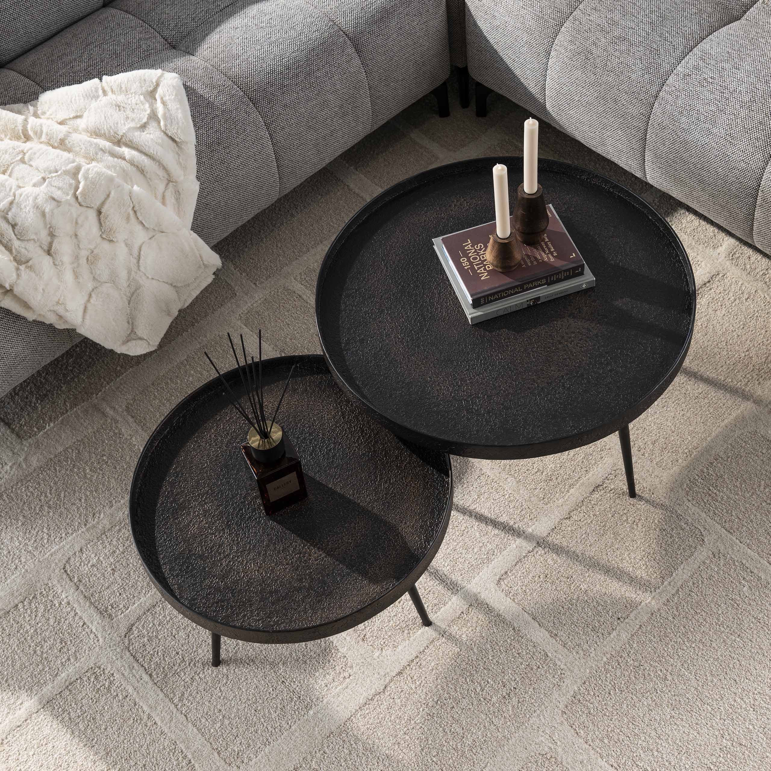 Metrona grijs metallic ronde salontafel - set van 2