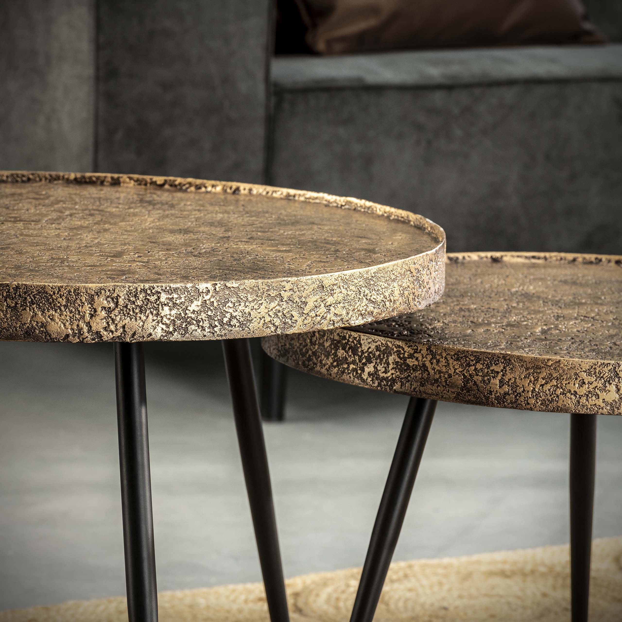 Metrona antiek brons metallic ronde salontafel - set van 2