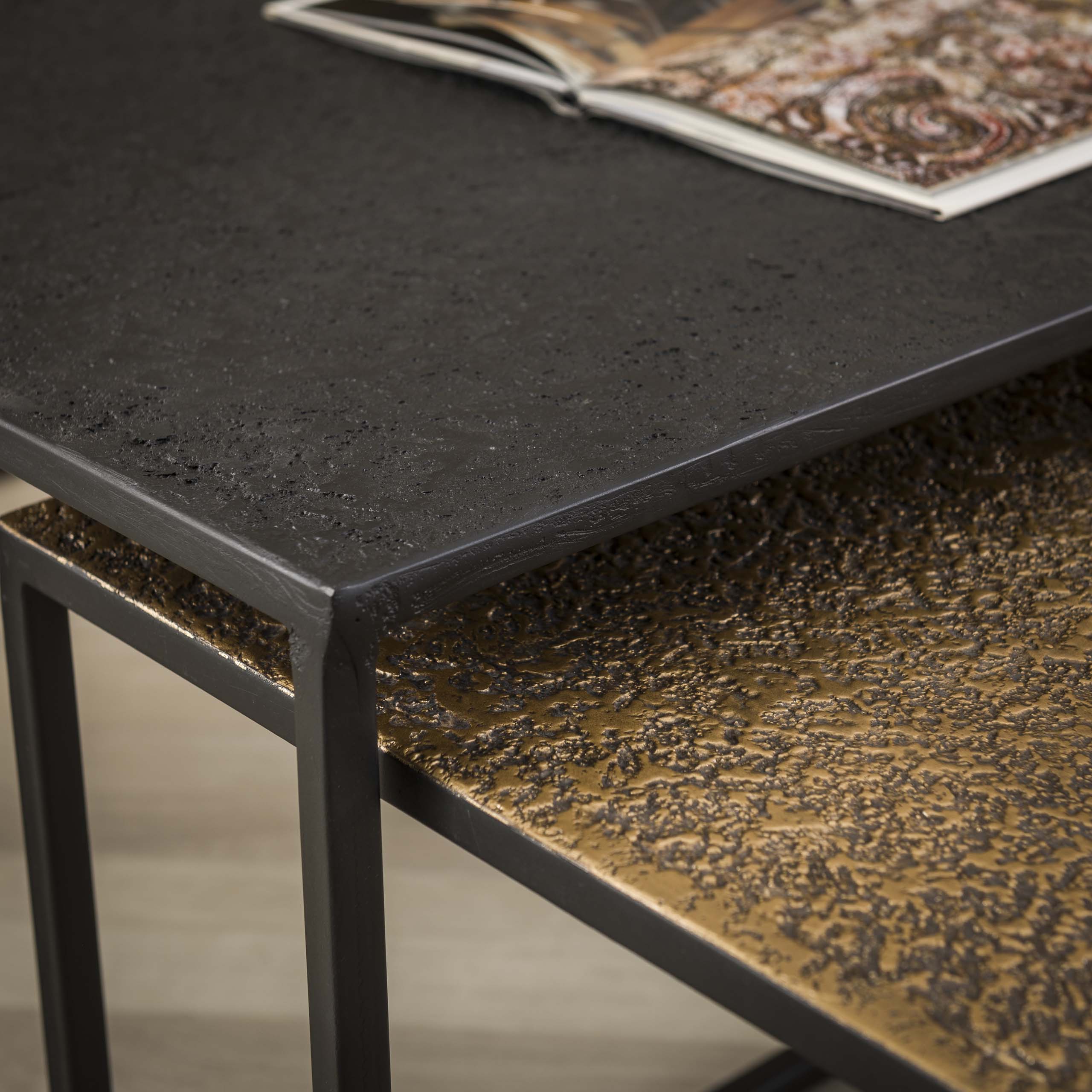 Metrona grijs metallic rechthoekige salontafel - set van 2
