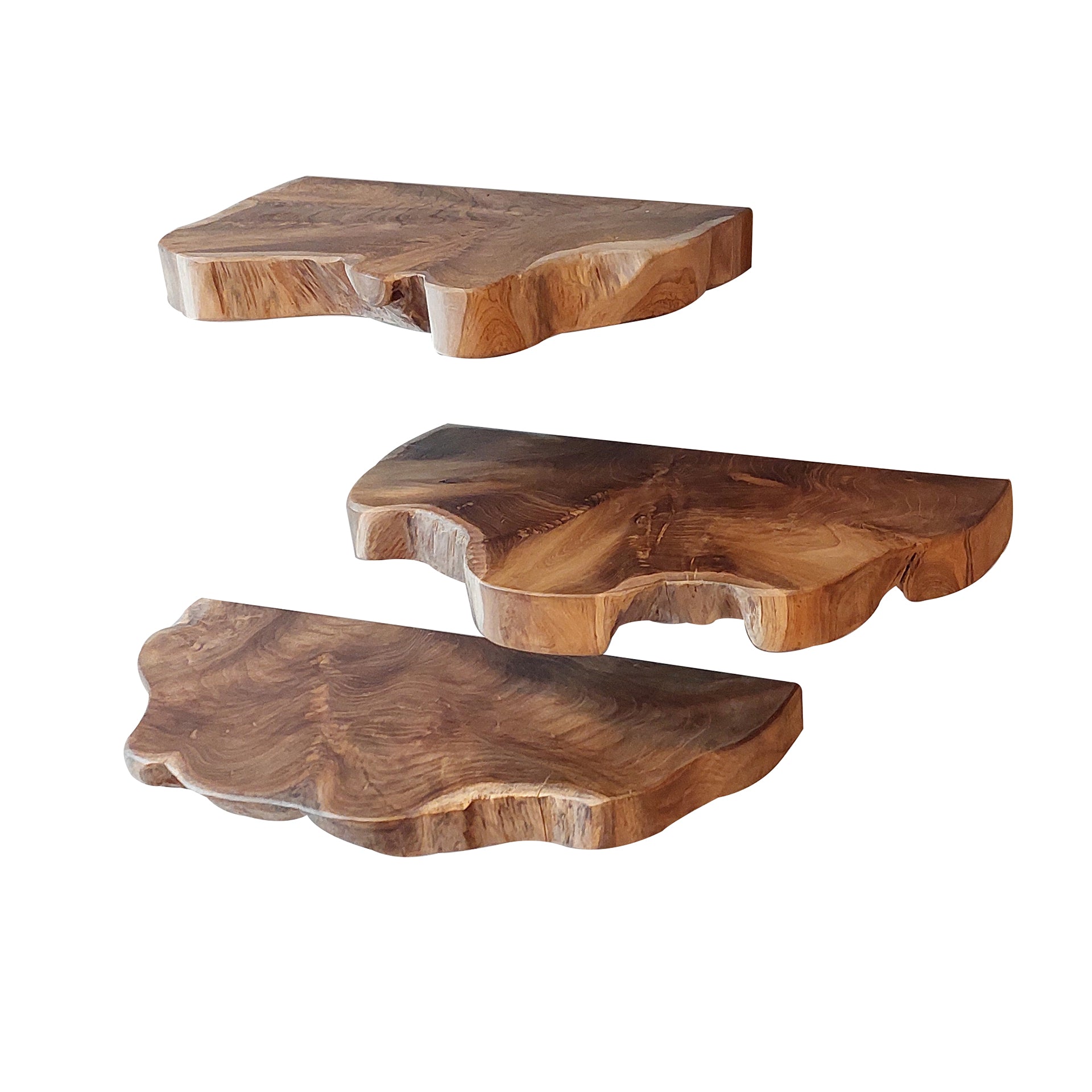 Tevaro natuurlijke massieve teakhouten wandplank - set van 3