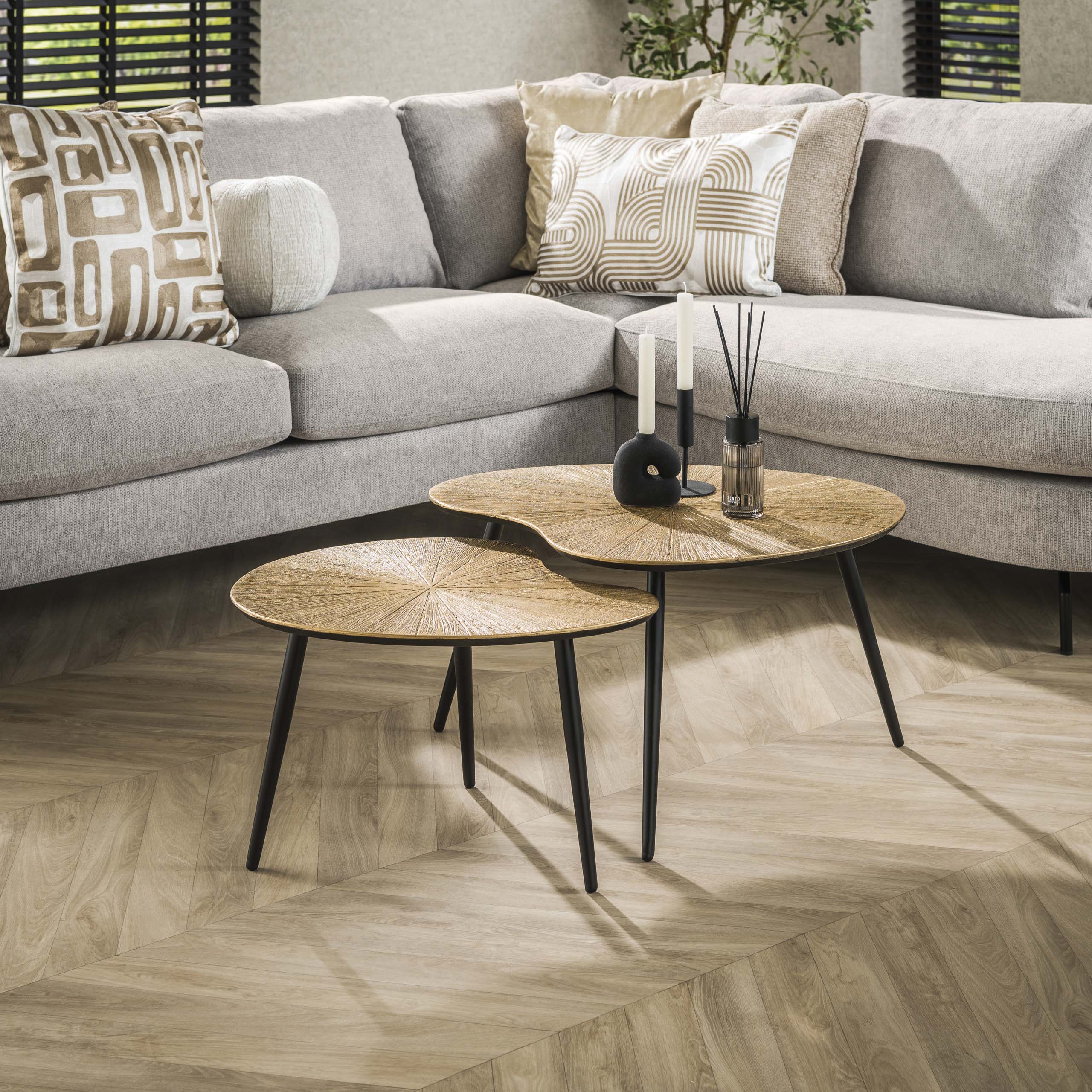 Rayven antiek goud niervormige salontafel - set van 2