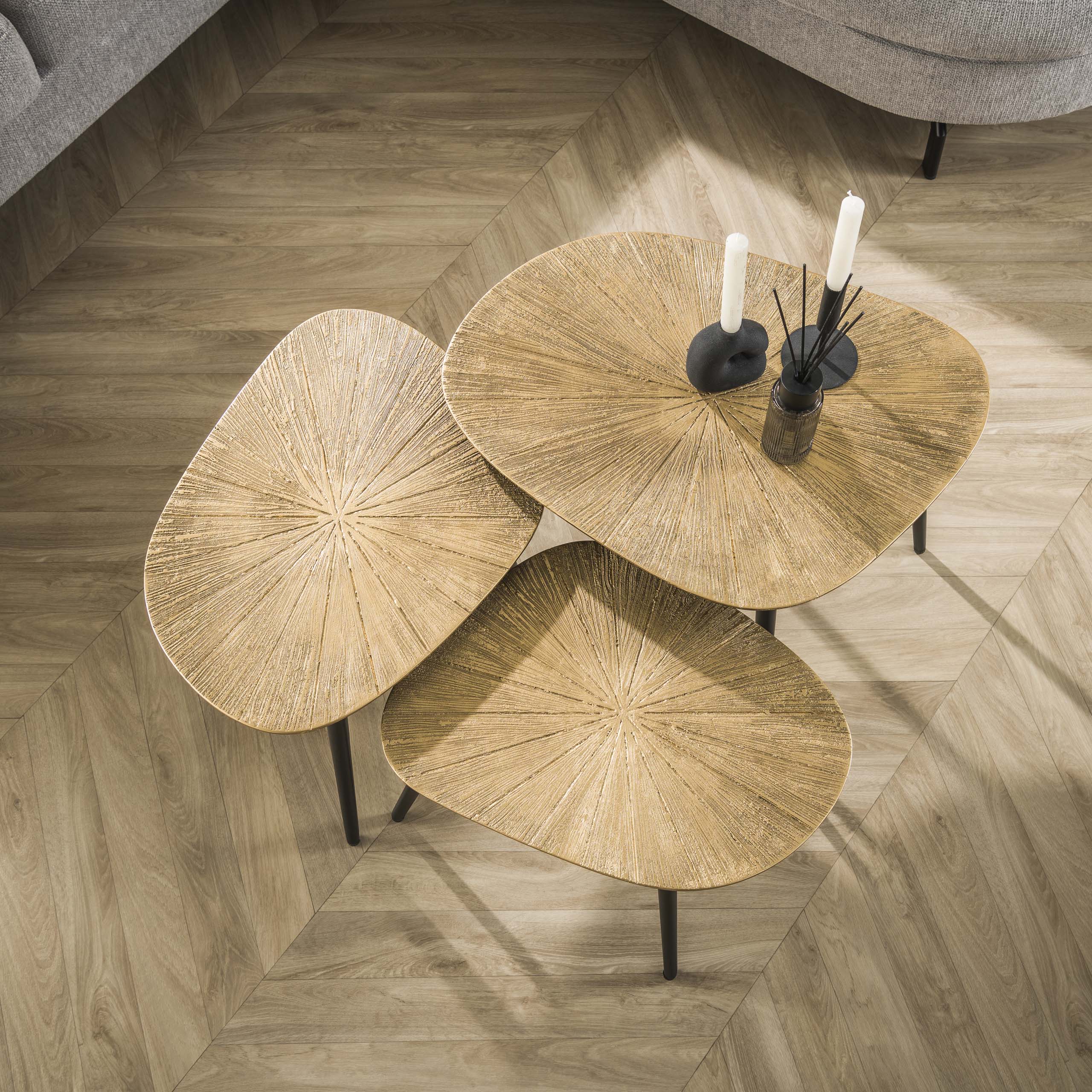 Rayven antiek goud rechthoekige salontafel - set van 3