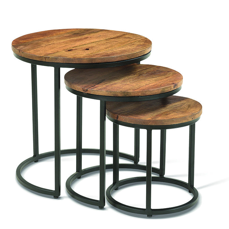 Varyn nesting side table set - warm wood & black metal