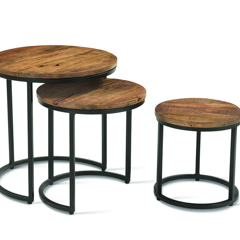 Varyn nesting side table set - warm wood & black metal
