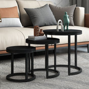 Varyn nesting side table set - dark wood & black metal