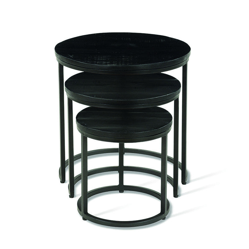 Varyn nesting side table set - dark wood & black metal