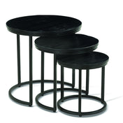 Varyn nesting side table set - dark wood & black metal