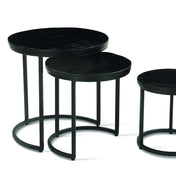 Varyn nesting side table set - dark wood & black metal