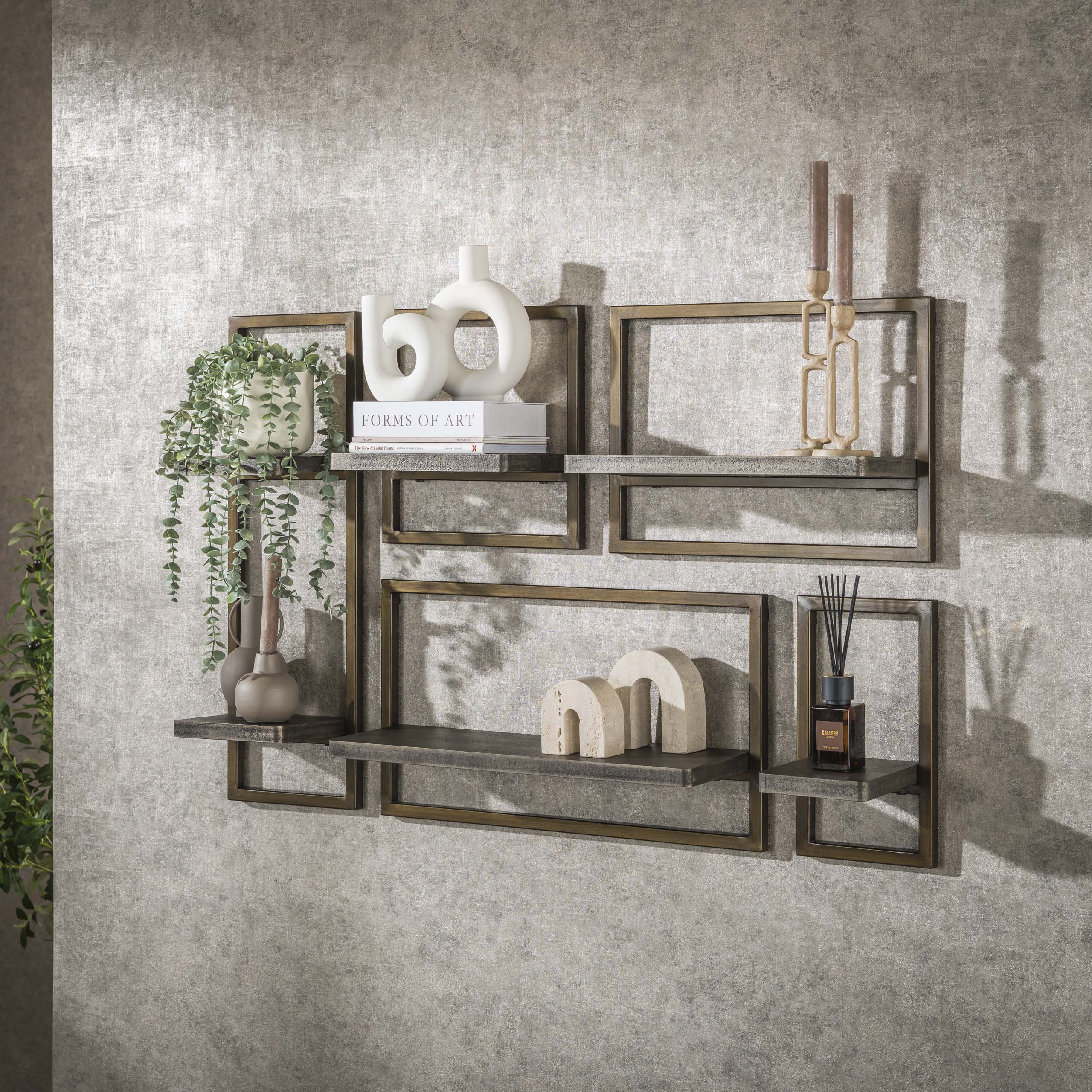 Ferano antiek brons metalen wandplank - set van 5