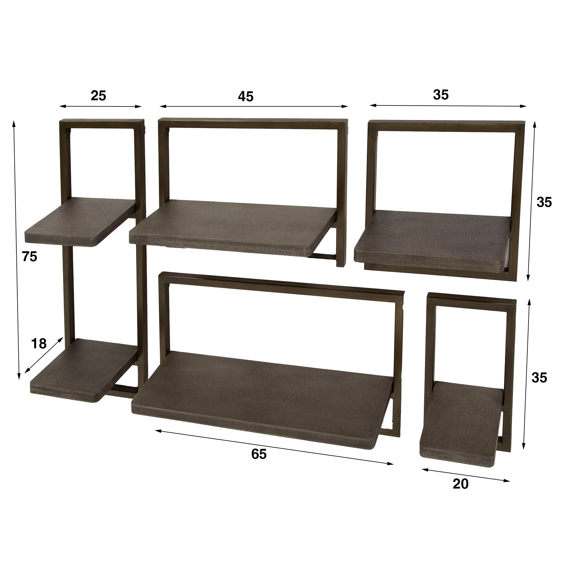 Ferano antiek brons metalen wandplank - set van 5