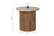 Lucia round side table – beige travertine and mango wood