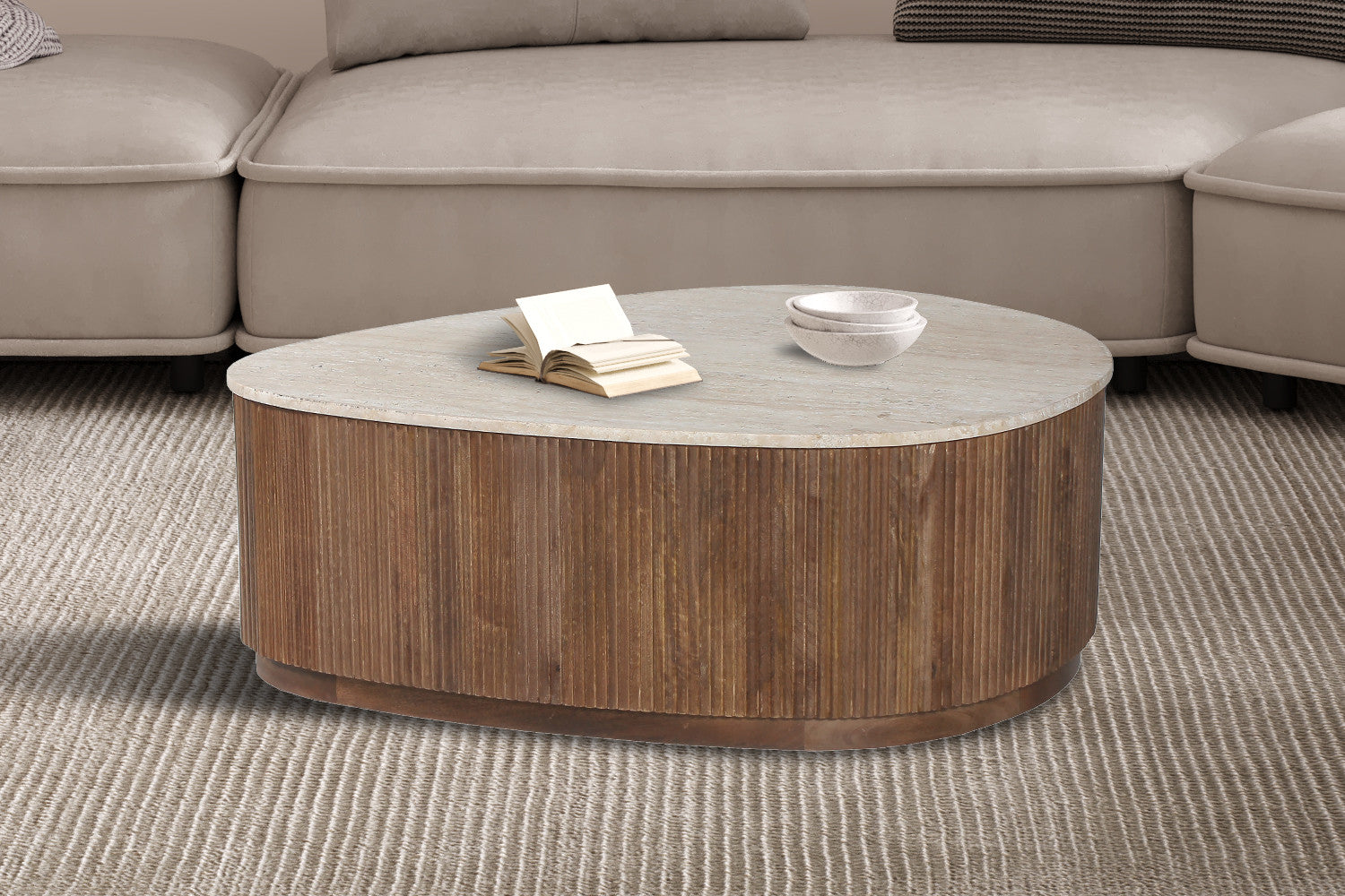 Eva mangohout salontafel - met Travertin Beige