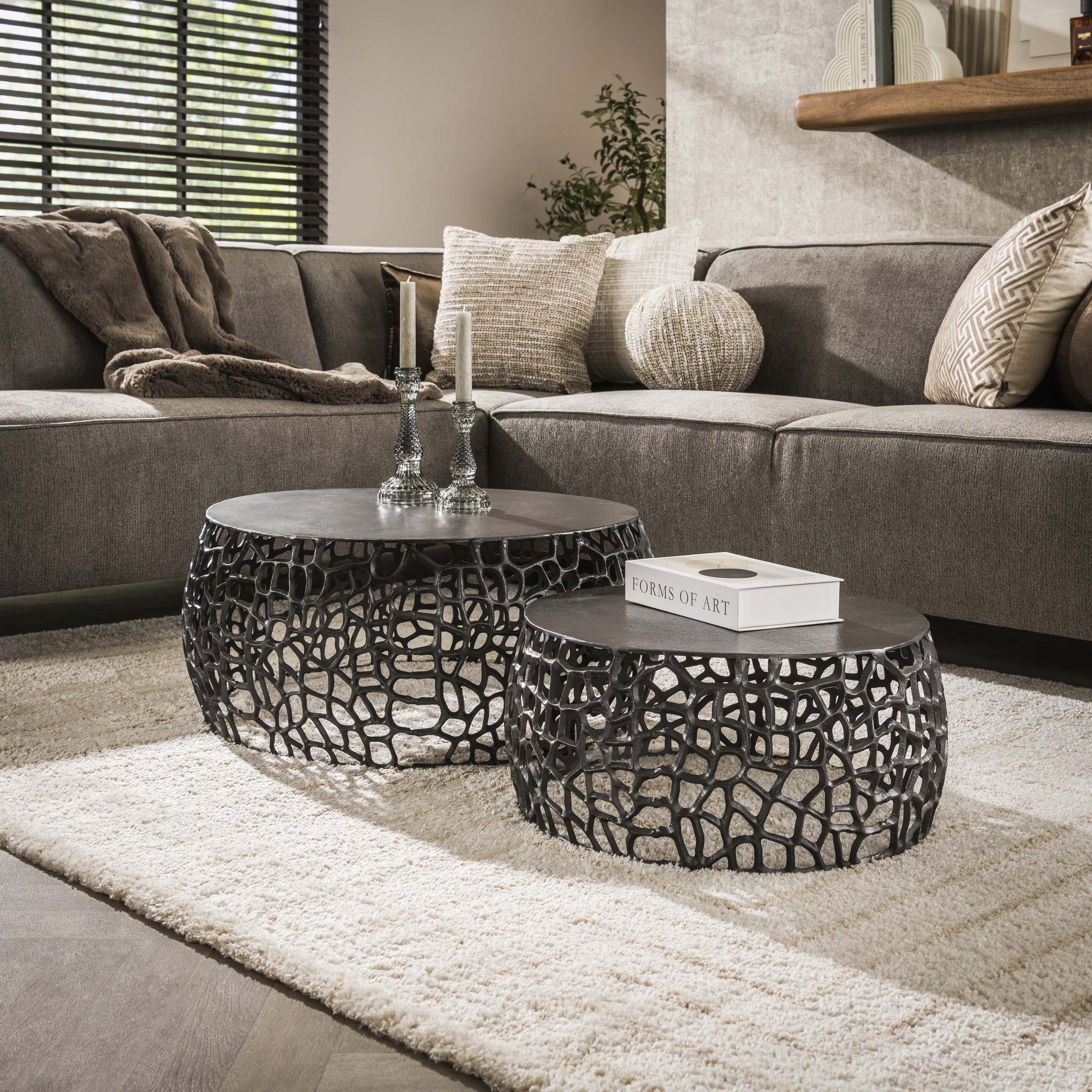 Mazari geometrische salontafel van zwart nikkel - set van 2