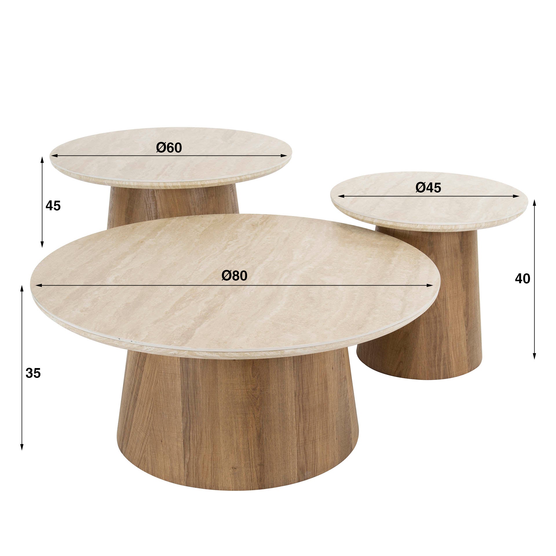 Romira travertin keramische ronde salontafel - set van 3